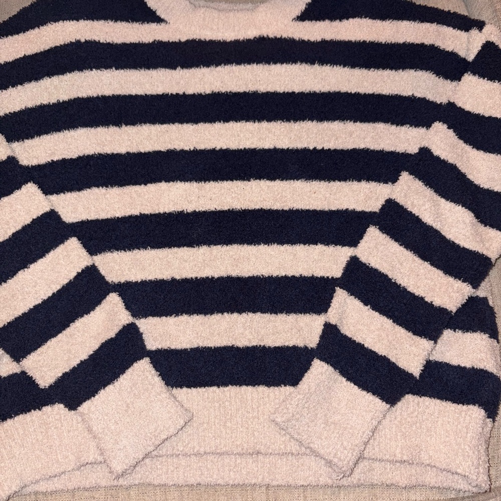 Marled Navy and Cream Striped Sweater S